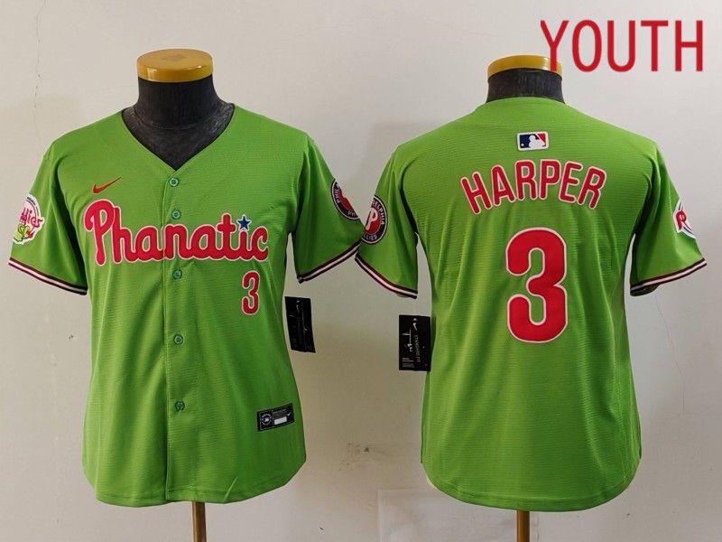 Youth Philadelphia Phillies #3 Harper Green Joint Name 2024 Nike MLB Jersey style 9025->philadelphia phillies->MLB Jersey
